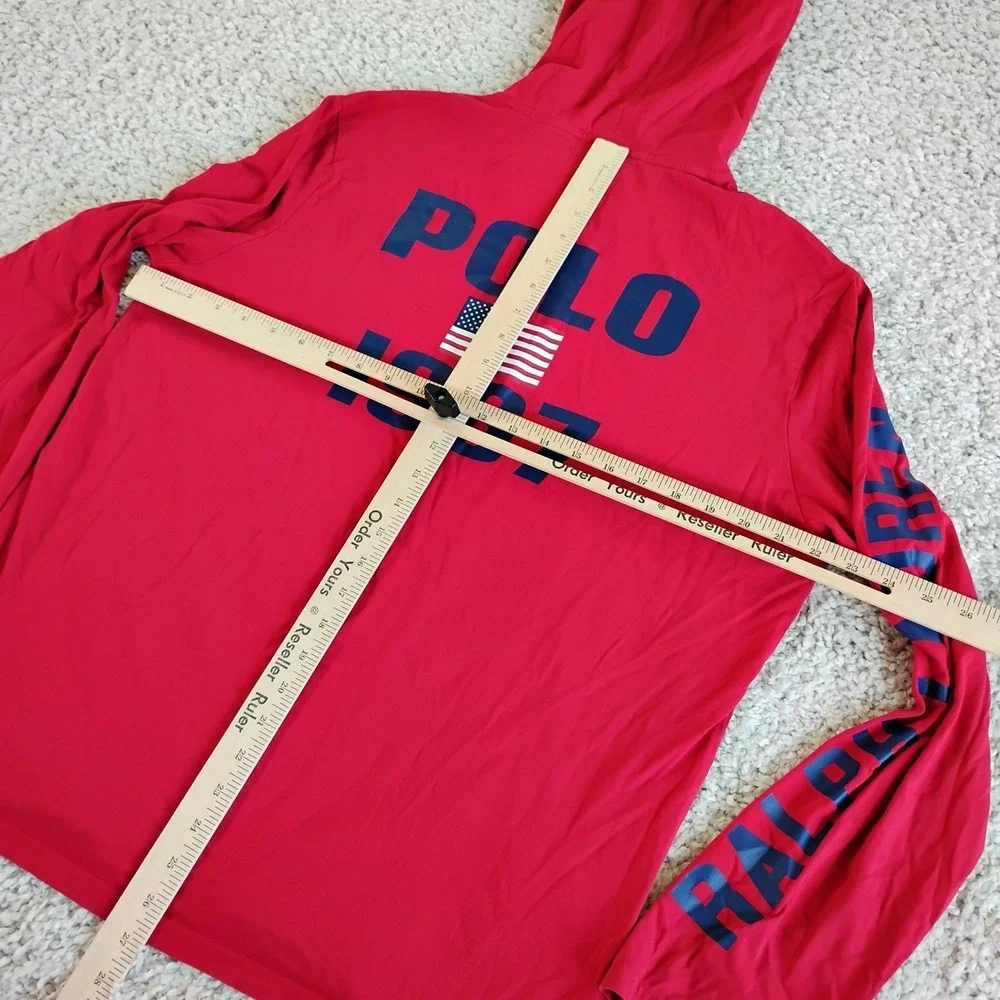 Polo Ralph Lauren Shirt Hoodie Mens Large Big Pony Red 1967 Flag American Logo